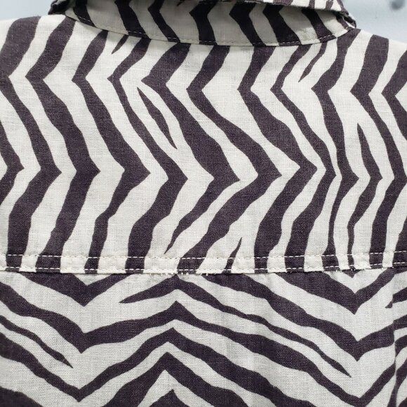 Tahari Linen Zebra Print Button Up Roll Tab Sleeve Office Sahari Boho Size S - Picture 5 of 12